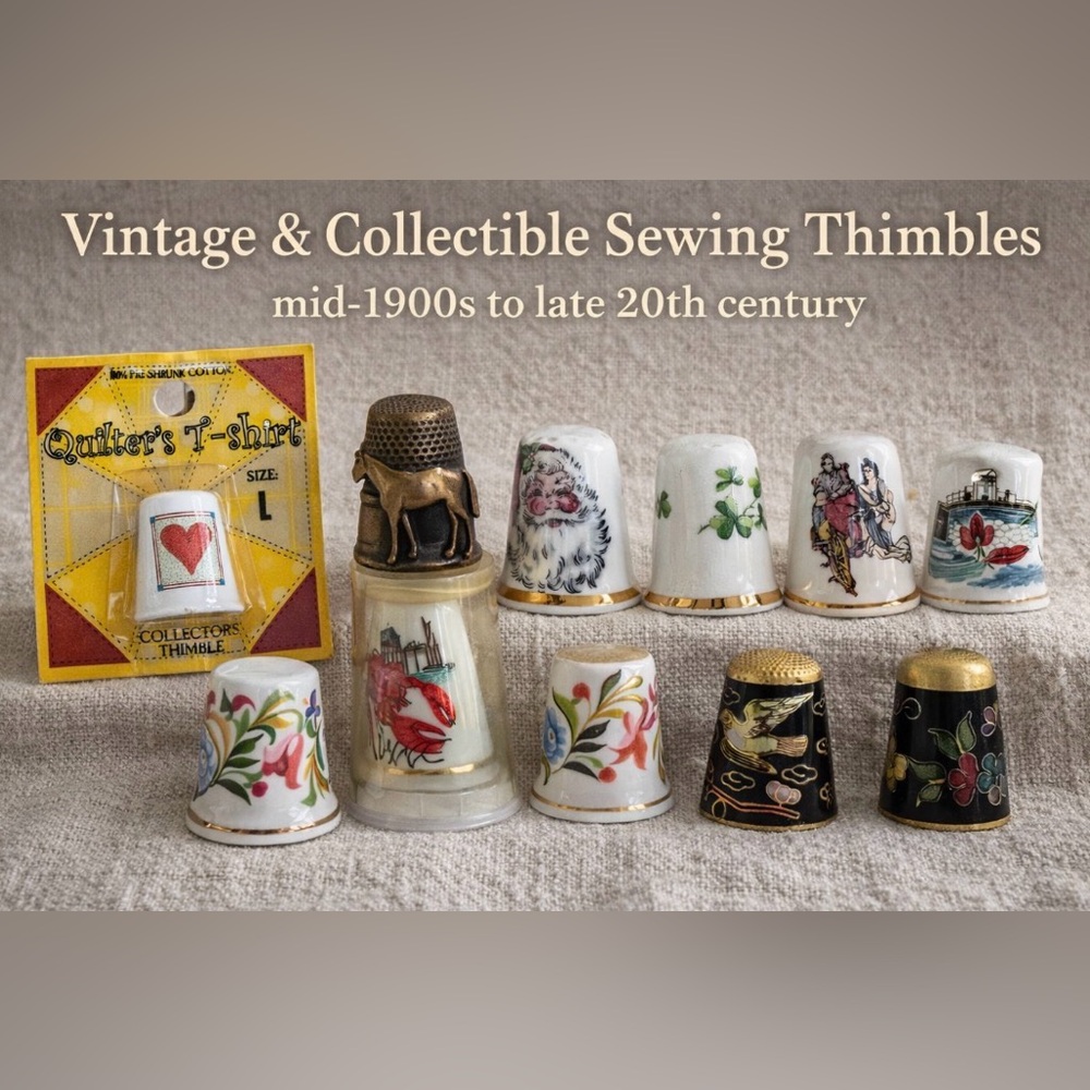 🌺 Rare Vintage Collectible Sewing Thimbles – Lot of 10 mid-1900s to late 20th